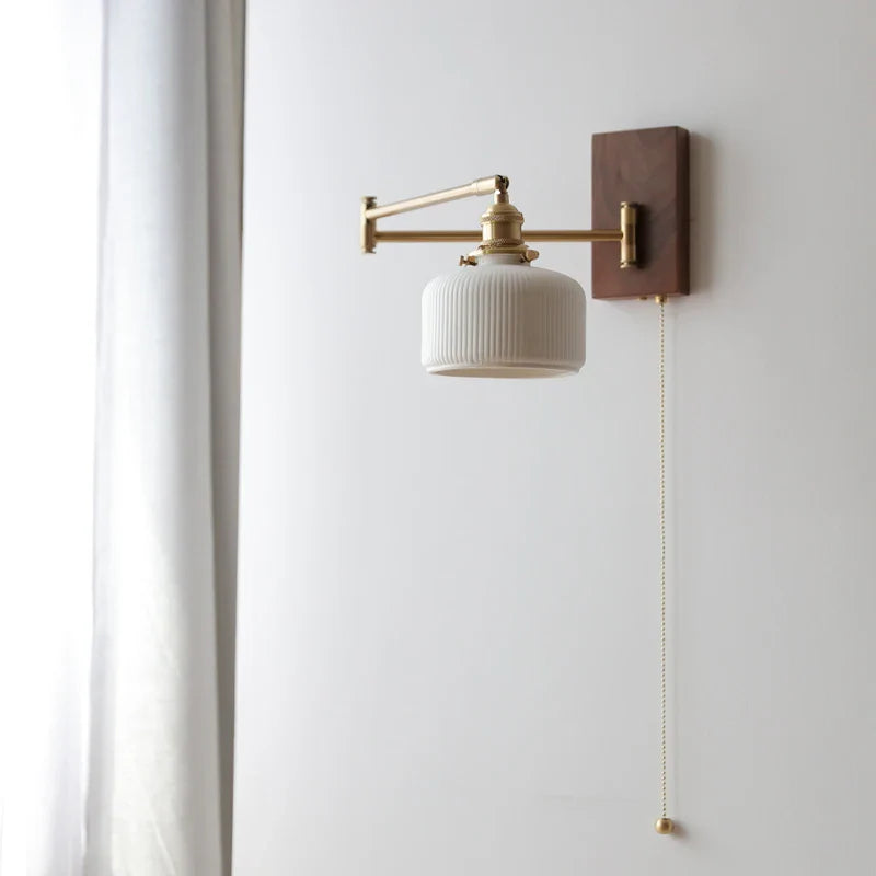 Axyaa Wood Canopy LED Wall Lamp with Pull Chain Switch