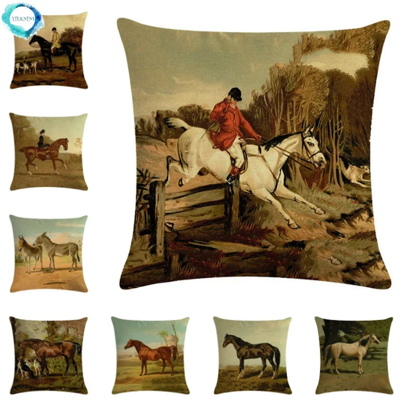 Axyaa Retro Horse Print Cushion Cover for Home Decor 45x45cm