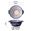 Axyaa Retro Ceramic Double Ear Large Soup Bowl with Handle - Colorful Tableware