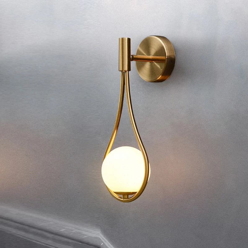 Nordic Glass Wall Lamp Brass Metal Bedside Light for Bedroom Decor Axyaa