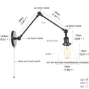 Axyaa Industrial Loft Swing Arm Wall Sconce Clear Glass Pull Chain Switch Bedside Lamp