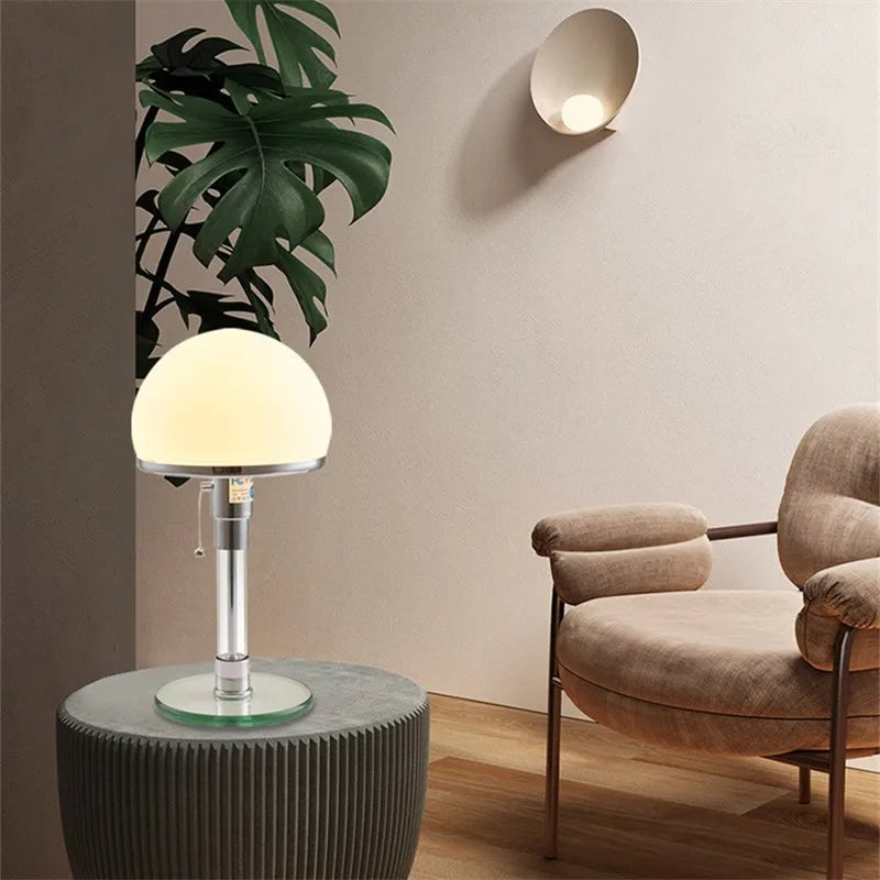 Axyaa Bauhaus Milk White Glass Lamp, Nordic Retro Style with Chrome Finish