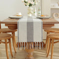Axyaa Striped Jacquard Table Runner with Tassels for Elegant Home Decor