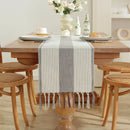 Axyaa Striped Jacquard Table Runner with Tassels for Elegant Home Decor