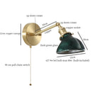 Axyaa Green Glass LED Wall Lamp Pull Chain Switch Vintage Wall Sconce