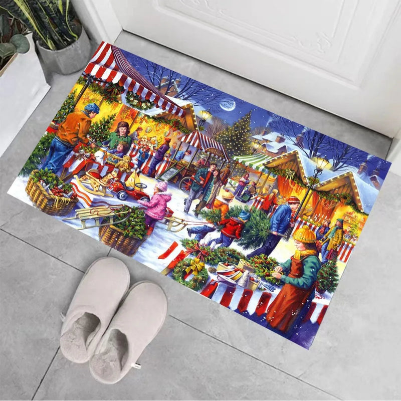 Axyaa Christmas Welcome Mat: Santa Claus Elk Print Non-Slip Floor Decor for Home & Kitchen