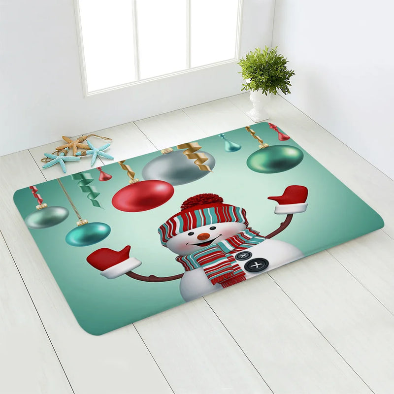 Santa Deer Welcome Mat by Axyaa: Festive Holiday Non-Slip Floor Decor