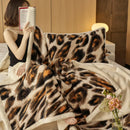 Axyaa Leopard Print Flannel Throw Blanket, Queen Size, Double Plush Comforter