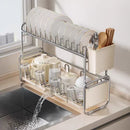 Axyaa Double Layer Kitchen Sink Dish Drainer Rack and Cutlery Basket