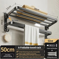Axyaa Black Aluminum Towel Rack Holder 40-60CM Folding with Hook
