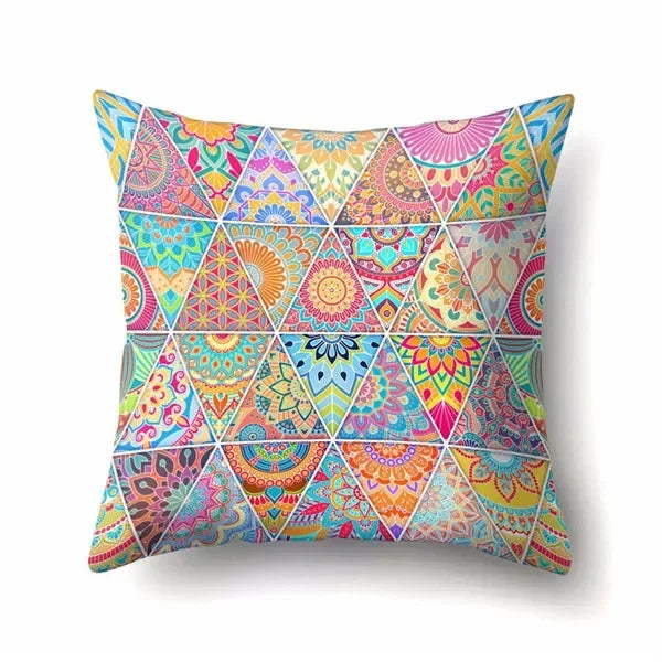 Abstract Geometric Bohemian Pillowcase in Colorful Exotic Style by Axyaa