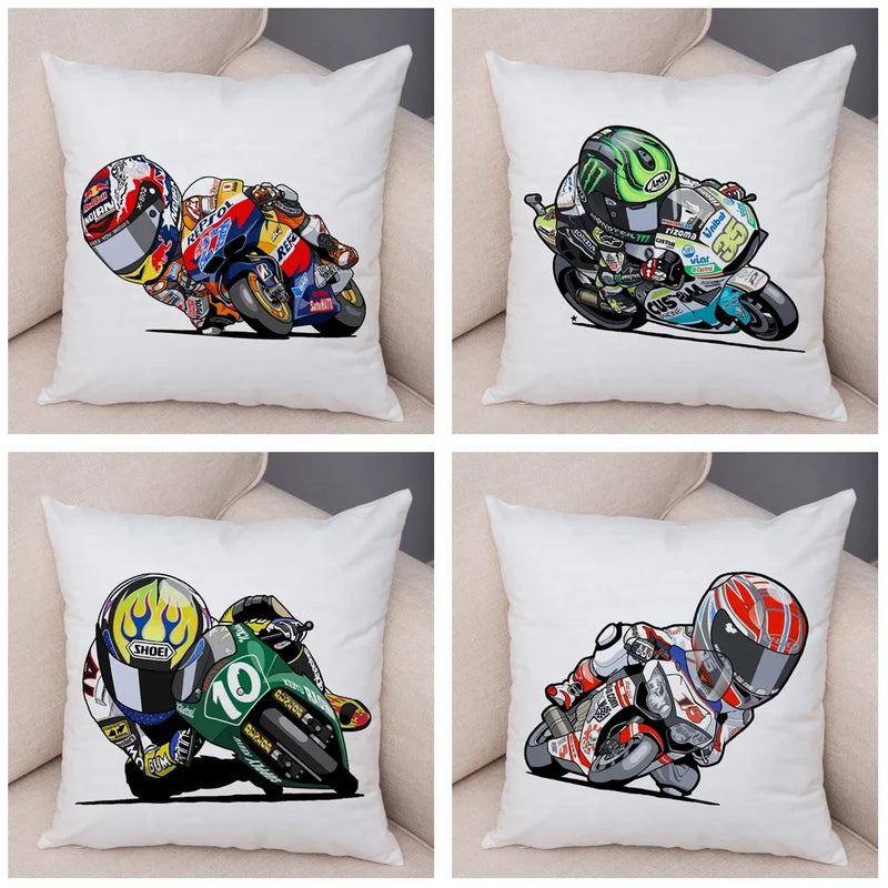 Axyaa Cartoon Sport Motorcycle Cushion Cover - Super Soft Plush Pillow Case