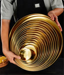 Axya Stainless Steel Golden Tray with Handle for Food Storage and Serving