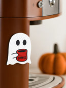 Axyaa Ghost Wooden Stickers: Cute Ghost with Coffee Cup Design for Decorating Fridge & Coffee Machine