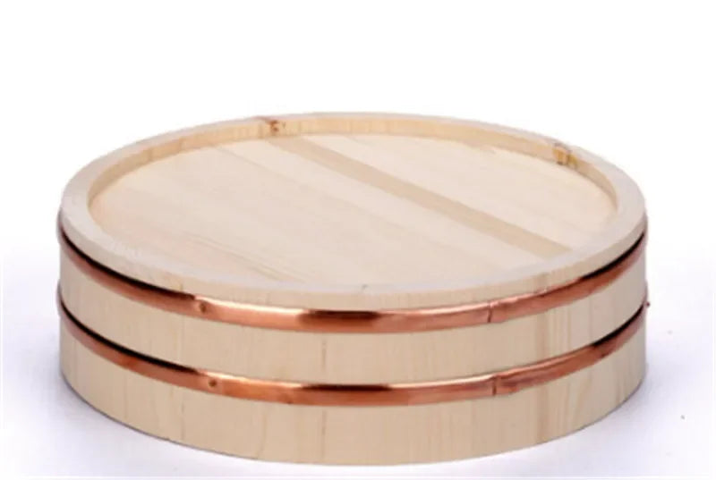 Axya Copper Edge Basin Bowl Set for Bibimbap Sushi, Sashimi Mixing in Wooden Barrel