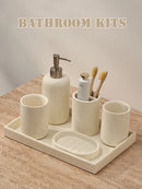 Axya Marble Bathroom Storage Set, Toothbrush Cup, Tray, Mouthwash Kit, Soap Dish, Press Bottle