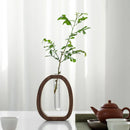 Axya Walnut Flower Ware: Solid Wood Glass Vase Stand for Creative Plant Arrangement