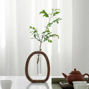 Axyaa Walnut Wood Flower Ware with Glass Vase and Stand