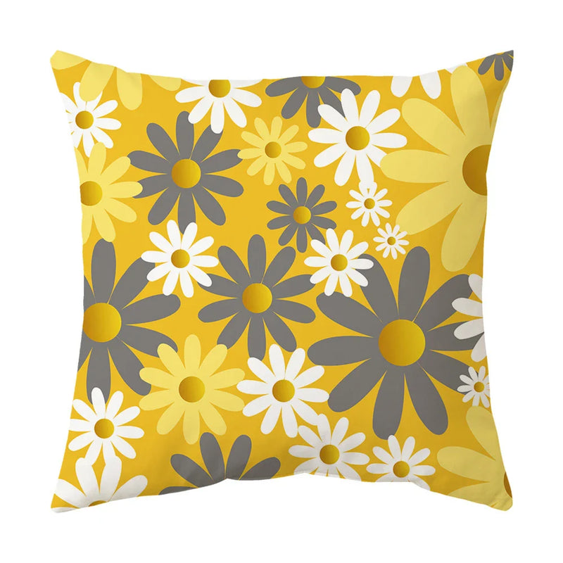 Axyaa Yellow Daisy Cushion Cover Line Sun Pillow Decor
