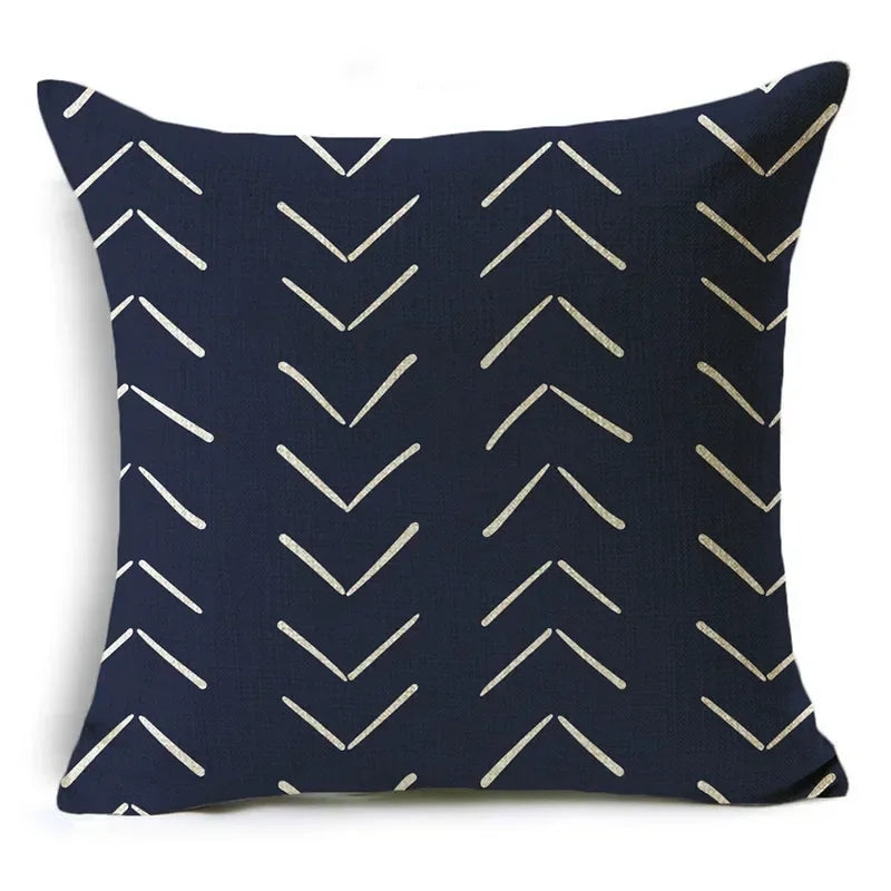 Axyaa Blue Texture Print Linen Cushion Case for Living Room Sofa - 40cm/45cm/50cm
