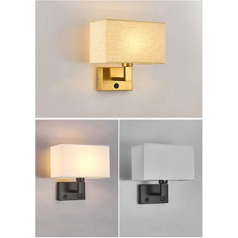 Axyaa Black/Bronze Wall Sconces with White/Yellow Fabric Shade and USB Switch