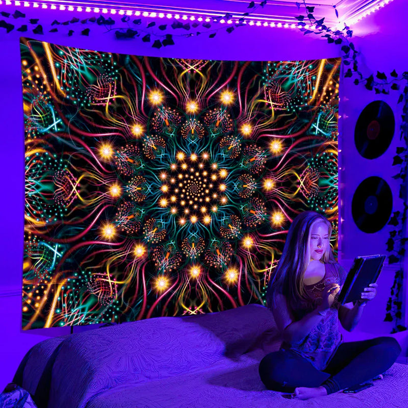 Axyaa UV Reactive Psychedelic Tapestry for Bedroom, Dorm, or DJ Room