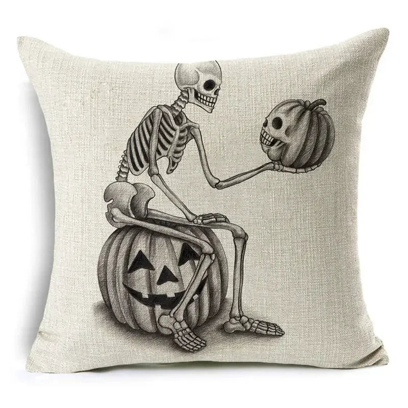 Axyaa Bone Cartoon Cushion Cover - Halloween Themed Decorative Pillow Case