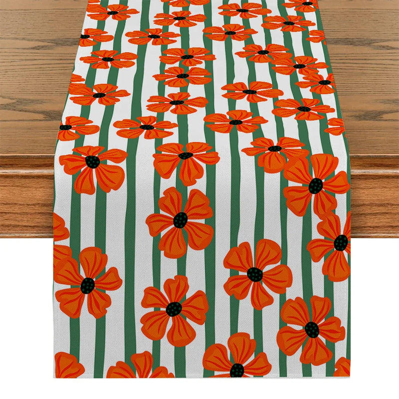 Axyaa Bamboo Lines Table Runner - Kitchen Dining Holiday Decor Flower Turtle Back