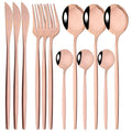 Axyaa 12-Piece Black Gold Stainless Steel Cutlery Set for Parties and Kitchens