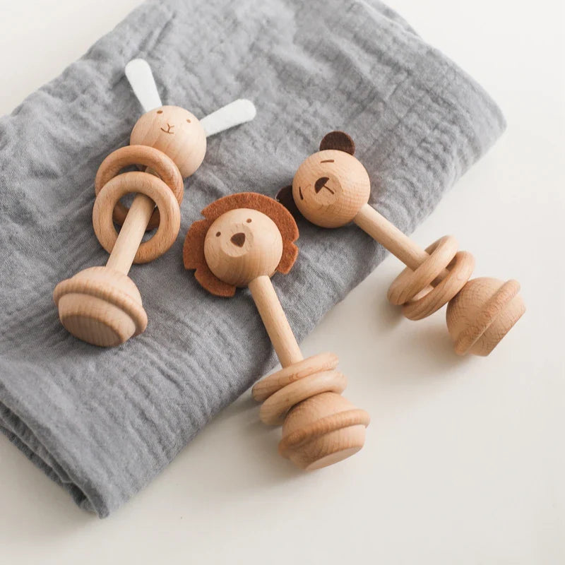 Axya Wooden Baby Rattle Teether Toy Set - 0-12 Months, Infant Mobiles & Accessories