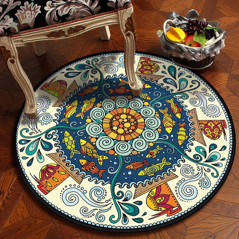 Ethnic Mandala Round Carpet for Living Room Decor by Axyaa