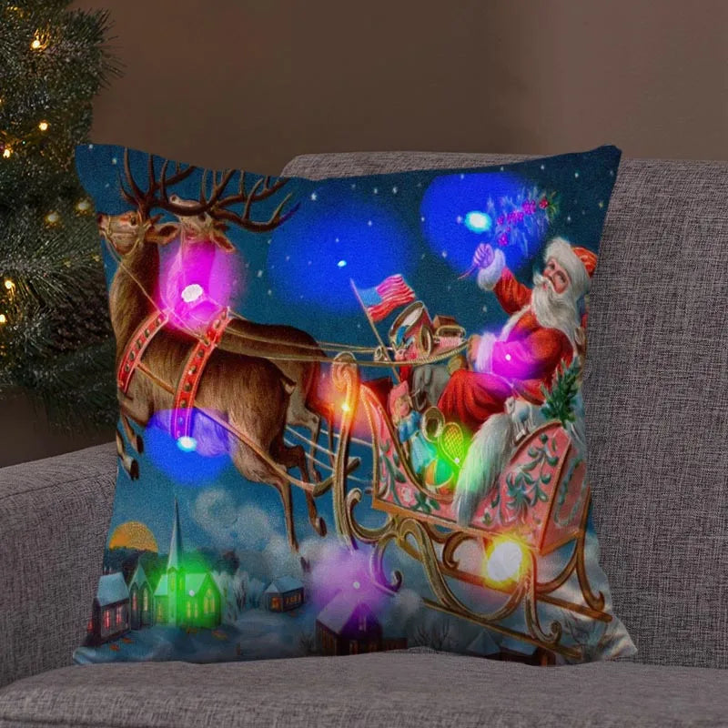 Axyaa LED Retro Santa Christmas Lights Pillowcase Home Decor 45x45