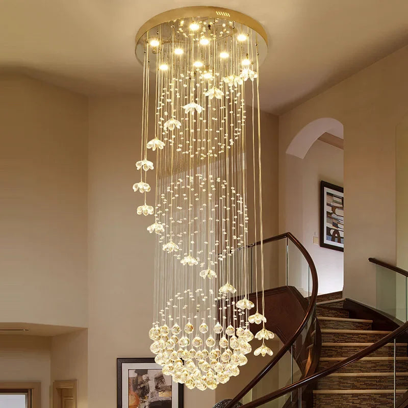 Axyaa Crystal Loft Chandelier: Elegant Hanging Ceiling Lighting for Staircase and Room Decor