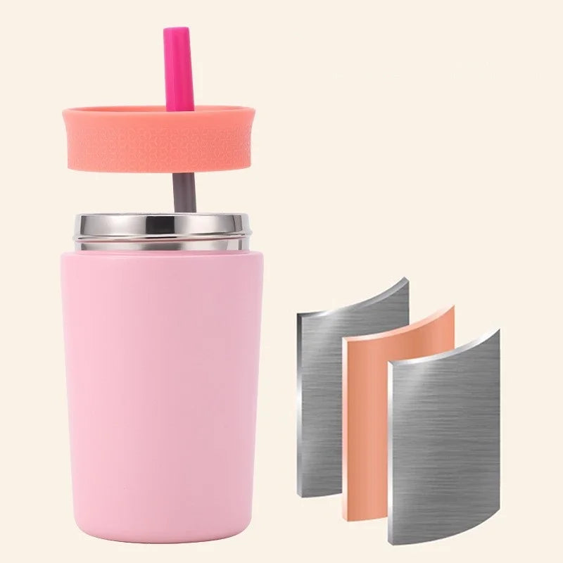 Axyaa Stainless Steel Vacuum Insulated Thermos Cup with Straw, 12oz