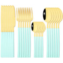 Axyaa 24-Piece Black Stainless Steel Cutlery Set Flatware Tableware Silverware Kit