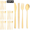 Axyaa Black Gold Flatware Set Stainless Steel Cutlery Knife Fork Spoon Chopsticks