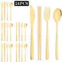 Axyaa Black Gold Flatware Set Stainless Steel Cutlery Knife Fork Spoon Chopsticks