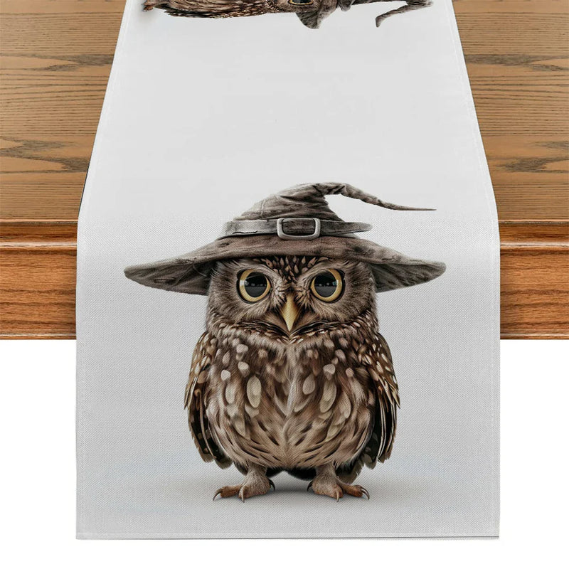 Axyaa Halloween Owl Wizard Hat Table Runner - Elegant Home Dining Decor