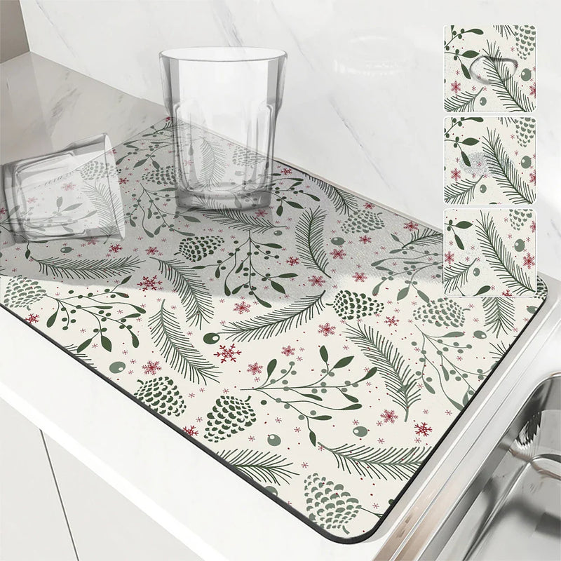 Axyaa Christmas Tree Drying Mat - Absorbent Dish Placemat