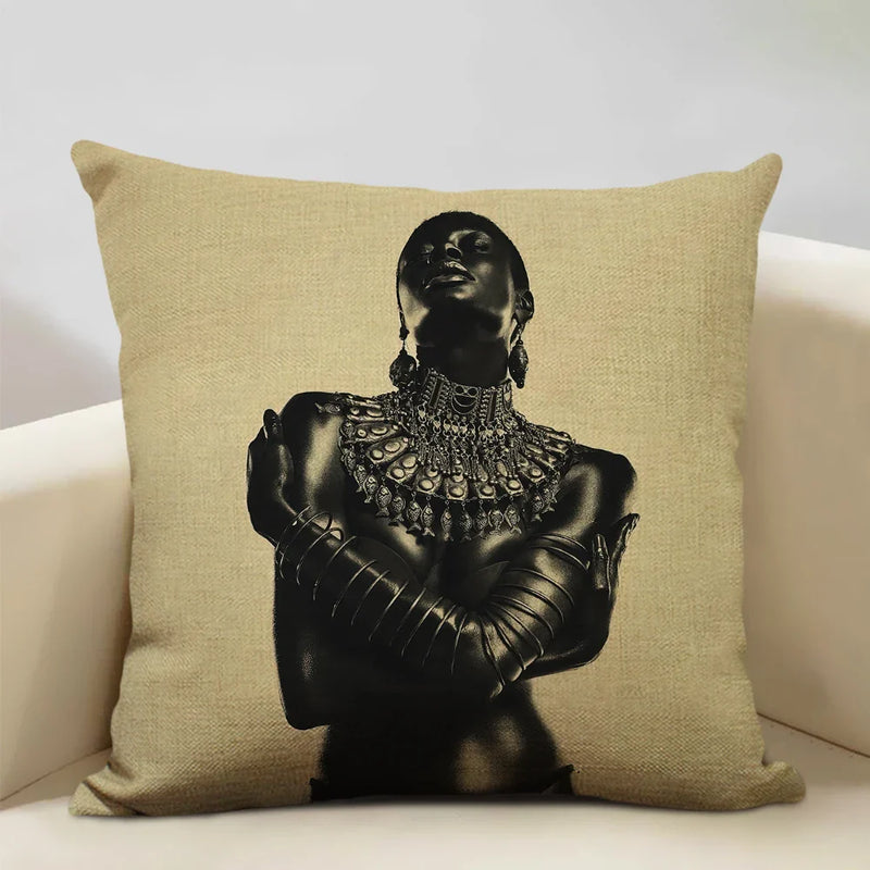 Axyaa African Women Design Linen Cushion Cover 45x45cm
