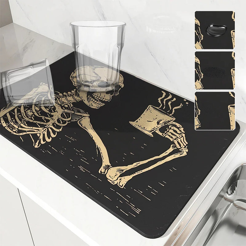 Axyaa Vintage Skull Coffee Absorbent Drying Mat for Kitchen Tables
