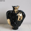 Axyaa Gold Foil Patterned Ceramic Vase Creative Plant Pot Aesthetic Room Decor