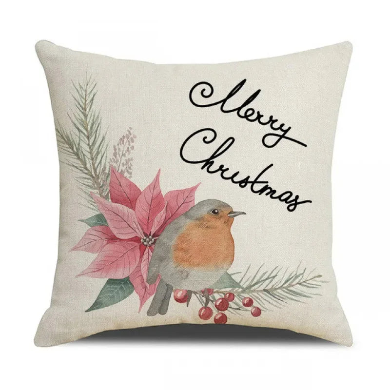 Axyaa Christmas Birds Pillowcase 45X45cm Linen Cushion Cover for Sofa