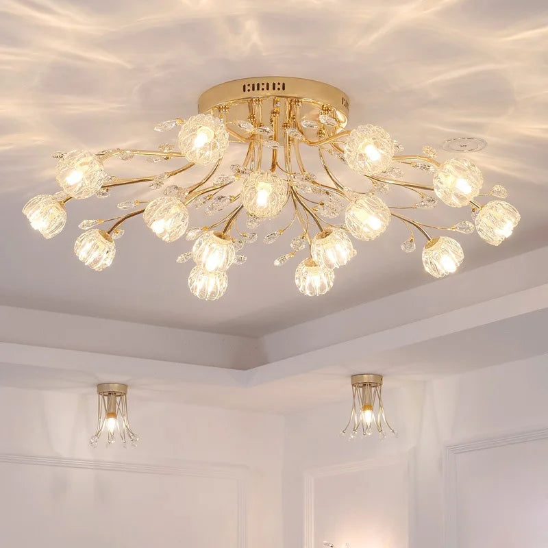 Axyaa Dendritic Crystal Ceiling Lamp: Elegant Glass Flower Light for Bedroom and Living Room