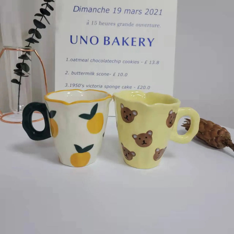 Axya Irregular Wavy Tulip Coffee Mug with Clouds Handle for Children's Breakfast
