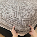 Axyaa Plush Jacquard Velvet Fitted Bed Sheet for Double King Queen Bed
