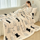 Axyaa Bear Printed Fleece Blanket Set - Warm Sofa Throw & Pillow Cases