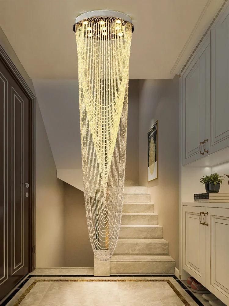Axyaa Modern Crystal Rotating Chandelier for Duplexes and Lofts