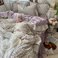 Axyaa Floral Ruffles Princess Bedding Set with Soft Duvet Cover, Bed Sheet, and Pillowcases