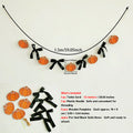 Axyaa Halloween Pumpkin Garland Banner with Black Bows & Wooden Shapes
